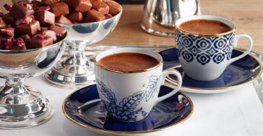 Coffret 4 tasses à café turc, Bleu Blanc Bleue